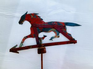 Early Primitive Sheet Iron Running Horse Weathervane with Original Worn Surface Early Primitive Sheet Iron Running Horse Weathervane with Original Worn Surface